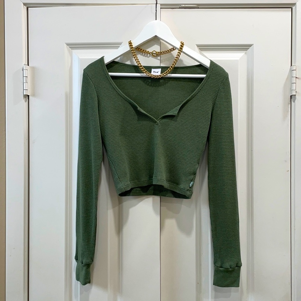 Aritzia Tna Thermal Scoopneck Long-sleeve Crop Top